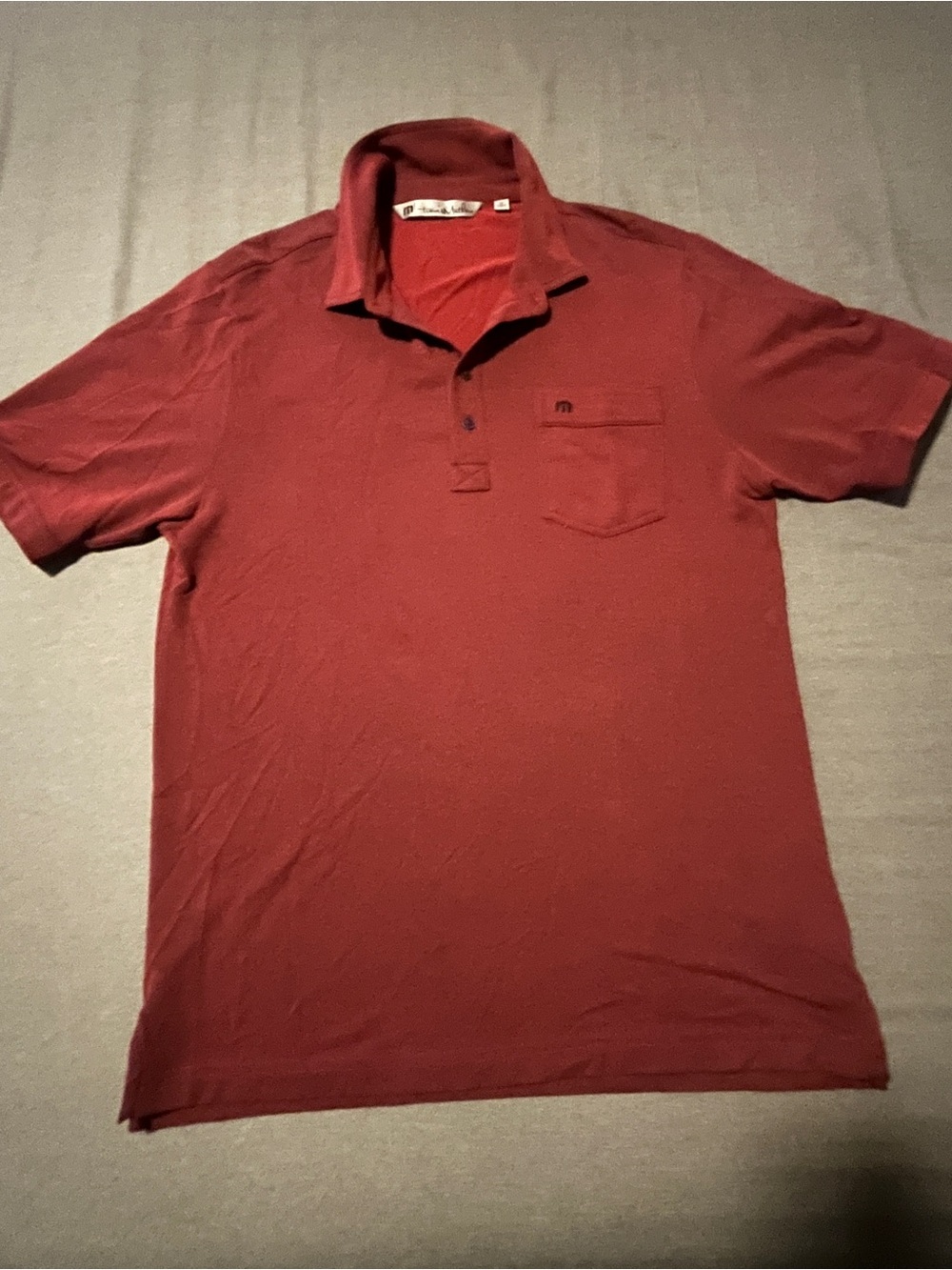 Travis Mathew Men's Brick Red Polo with Pocket Detail